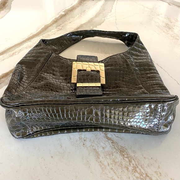 Michael Kors Purse‎ Peninsula Hobo Bag Dark Brown Croc Patent Leather - Picture 4 of 16